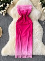 Gradient Sexy Strapless Backless Dresses Fold Sleevelss Backless Ladies Chic Slim Fit Bodycon Sundress Elegant Evening Clothing S rožinė