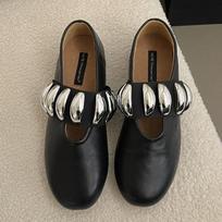 Metal Decoration Women Shoes Flats Ballet Flats Ladies Slip on Mary Janes New Rround Toe Female Party Luxury Black Slides 40 juoda