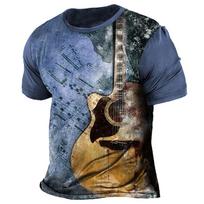 Summer Men Street Plaid Guitar Render Fashion 3d Printed O Collar Short Sleeve Loose Sport Harajuku Vintage T-Shirt Plus Size XXS gray