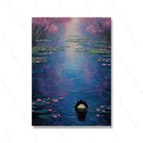 Vasaros lotosų tvenkinio varlė Monet vandens lelija gyvūnas plakatas spaudinys naktinis vaizdas sienos menas gėlių drobės tapyba juokingas kambario namų dekoras 21x30cm No Framed