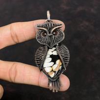 Žemės riešuto medžio jaspiso pakabukas Vario viela apvyniotas pakabukas Pelėdos akmens pakabukas Vario papuošalas dovanai Rankų darbo Boho pakabukas Gimimo akmens papuošalas black