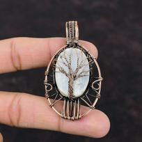Tree Of Life Selenite Druzy Pendant Copper Wire Wrapped Gemstone Pendant Copper Jewelry Handmade Pendant Gift For Mom Selenite Druzy Jewelry white