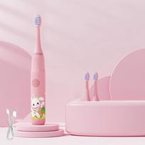 Children Sonic Electric Toothbrush for Kids Rechargeable Smart Timer 4 Modes Tooth Brush Cartoon Pattern With Replacement Heads pink