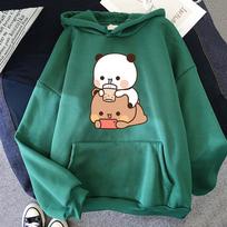 Bubu And Dudu Drink Bubble Tea Print Women Hoodie Kawaii Female Sweatshirt Harajuku Loose Long Sleeve Plus Size Clothes Tops S