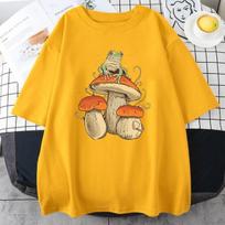 Cottagecore Aesthetic Mushroom Dark Academia Frog Funny T-Shirt Men Casual Oversize Cotton Short Sleeve Street Hip Hop T-Shirts XS