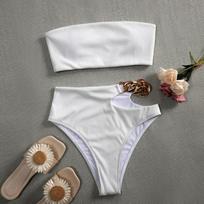 Beach Party Sexy Bikini Pleated Swimsuits Women Solid Fashion Sweet Swimwear Strapless Sets Female Hollow Out Vintage Patchwork Suits S balta