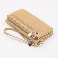 Multifunction Wallet Long Clutch Leather Pouch Purses Design Retro Zipper  Handmade smėlis
