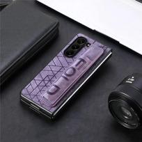 Riešo dirželio PU odinis dangtelis, skirtas Samsung Galaxy Z Fold 6 5 4 3 5G kietasis kompiuterio telefono dėklas su S rašiklio laikikliu ir pirštų laikikliu(jokio rašiklio) Galaxy Z Fold 3 violetinė