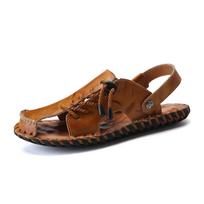 Vasarinės Naujos Uždaro priekio Dvigubo naudojimo Šlepetės Natūralios Odos Sandalai Vyriški Rankomis Pintos Romėniškos Sandalės Pirštų Paplūdimio Batai 38 brown