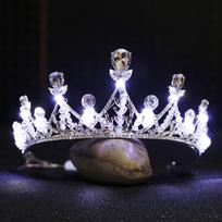 Diamond wedding festival headband, water drop crystal handmade beads wrapped with LED light luminous bridal alloy crown gray