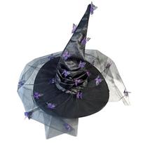 Unisex Halloween Wizard Witch Hat with Butterfly Applique Wizard Hat Adult Teenager Cosplay Witch Festivals Party Tool violetinė