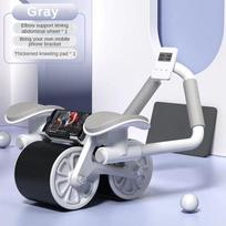 Dvigubo rato alkūnės atramos pilvo ratas Automatinis atšokimas tylus pilvo raumenų treniruoklis, neslystantis, atsparus dilimui, išplėstas ir stabilus ratas pilka