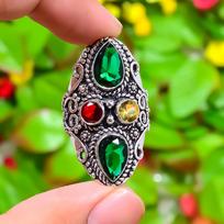 Peridot, Garnet Gemstone Handmade 925 Sterling Silver Jewelry Ring Size 9 N5J66 black