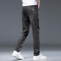 2024 Summer Ice Silk Thin Casual Jeans For Men, Straight Leg Slim Fit Elastic Men'S Long Pants 28 pilka/juoda
