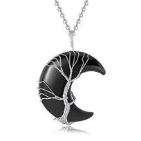 Natural Amethyst Moon Tree Of Life Pendant Necklace Handmade Diy Crystal Fortune Tree Jewelry juoda