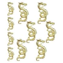 10 vnt. nagų dailės cirkonio akmenukai, kinų Zodiako drakonas, blizgus lydinys, 3D metalinis drakonas, nagų aksesuarai moterims auksinė