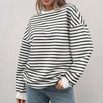 Autumn and Winter Striped Long Sleeve Round Neck Oversized Sweatshirt Y2K Sweatshirt XXL balta
