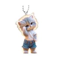 Animacinio filmo kabantis papuošimas namuose Kalėdų eglutė automobilio galinio vaizdo veidrodis 2D plokščias akrilinis kačiukas Vyras kabantis ornamentas gyvūno pakabukas Cat white