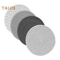 4vnt austi padėkliukai 18cm skersmens karščiui atsparūs padėkliukai virtuvės medvilniniai virviniai stalo kilimėliai bohemiško kaimo namų dekoro 4pcs pilka