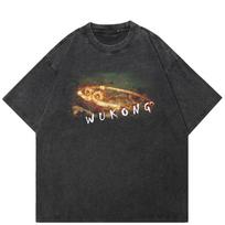Streetwear BLACK MYTH WUKONG Grafiniai Skalbto juodo medvilniniai unisex marškinėliai Viršūnės Marškinėliai Trumpomis rankovėmis S juoda