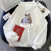 Meme Cats Megztiniai Minkšti vilnos animaciniai filmukai su grafine spauda Megztiniai Merginoms/berniukams Laisvalaikiai ilgomis rankovėmis megztiniai su gobtuvu Unisex pavasario megztiniai S balta