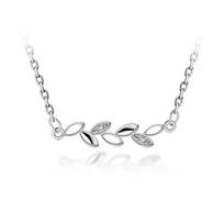 Pastoral Simple Fashion Horse Eye Olive Branch Leaf Shape Personalized Silver Plated Necklace, Female white