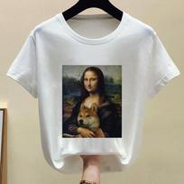 „Mona Lisa“ kramtomosios gumos kramtomosios gumos marškinėliai, moteriški vasariniai trumpomis rankovėmis marginti marškinėliai Linksmi XL balta