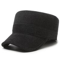 Men's Autumn Winter Outdoor Wool Flat Cap Middle-Aged Cap Ear Protection Coldproof Cap juoda