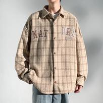 Men's long-sleeved shirt autumn new Hong Kong wind jacket casual shirt lapel plaid shirt fashion loose coat M
