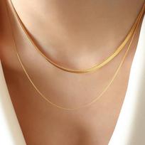 Tide Creative Fashion Temperament Necklace Personalized Spice Girl Versatile Double Layer Stacked Blade Chain Plain Collarbone Chain
