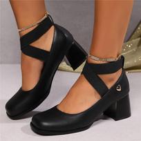 Women's low heel shoes spring and autumn solid color thick heel large size Mary Jane shoes 34 juoda