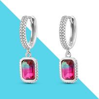 Silver Color Sparkling Pave Pink CZ Dangle Earrings For Women Fashion Engagement Jewelry Gift