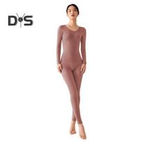 2 vnt./komplektas Moteriškų terminių drabužių rinkinys Puikus elastingumas ilgomis rankovėmis Crew Neck Slim Fit Minkštas šiltas aukštu juosmeniu vientisos spalvos viršutinių kelnių komplektas Lady Winter L