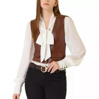 AL KHALID Party Brown Leather Stylish Button Vest Coat Waist Coat Lambskin Western Women XS ruda