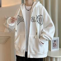 Hooded Sweater Men's Jacket Hong Kong Style Trend Brand Couple Loose Top Clothes Cardigan Boys Heavy Hoodie M balta