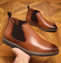 Autumn British Chelsea Boots Men's Retro Leather Short Boots Business Formal Pointed Office Oxford Shoes 38 ruda