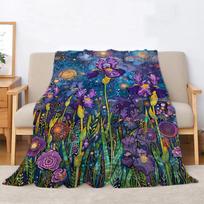Violetinės Iris pūkuotos minkštos antklodės ir; Antklodė mikropluošto patalynė paplūdimio rankšluostis namams ir apdailai megzti languoti patalynė, kelios 30x40in gray