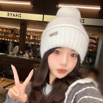Women Knitted Winter Fashion Splice Hats Hairball Raccoon Warm Ski Cap Trim Hat Warm Cap Plunger Hat  Beanie Hats for Women One size balta