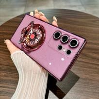 Lens Film Bracket Case for Samsung Galaxy A55 A35 A25 A15 A54 A34 A24 A14 A53 A52 Glitter Silicone Magnetic Gyroscope Stand Holder Cover Samsung A55 violetinė