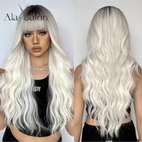 ALAN EATON Ilgi Ombre blondiniai sintetiniai perukai Natūralus banguotas perukas su kirpčiukais kasdieniniam naudojimui Minkštas aukštos temperatūros pluošto vakarėlis Cosplay brown