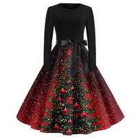 Halloween Print Flare Dress For Women Long Sleeve Dress Hollow Party Casual Round Neck Dresses XXL