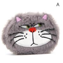 Kawaii Anime Cute Cat Plush Mirror Creative Small Exquisite Plush Double-Sided Folding Portable Makeup Mirror Girls' Gift gray