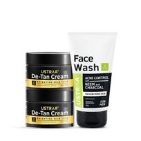 Ustraa Face Wash Acne Control - With Neem & Charcoal - 100g - Oil control, Prevents Acne & De-Tan Face Cream For Men - 50g x 2 - (Set of 2) black