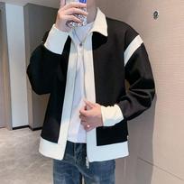 Hong Kong Style Color-blocked Lapel Jacket Men's New High Street Niche Double Zipper Design Handsome Casual Jacket Trend M