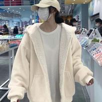 Sweet Fleece Warm Sweatshirt Jackets Women's Autumn Winter Fashion Thickened Pink Lamb Plush Cotton Coat High Street Casual Clothes S abrikosas