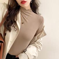 Fungus Half Turtleneck Bottoming Shirt for Women, Spring and Autumn New Style Black Long-sleeved Modal T-shirt Slim Fit Top Trendy XL gray