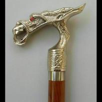 Nautical Alien Dragon Wood Nickel Finish Dragon Brown Walking Stick Cane Handmade