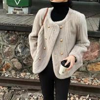 France Vintage Short Slim Jacket Women Autumn Winter New Thickened Elegant Party Coat Korea Chic Fur Designer Casual Clothing S smėlis