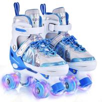 Roller Skates for Girls Boys for Kids 4 Size for Children of Different Ages Adjustable Light Up LED L mėlyna