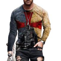 T Shirts Vintage Samurai Pattern Knights Templar 3D Print Streetwear Loose  Men Long Sleeve Round Neck Oversized TShirt Clothing 6XL gray